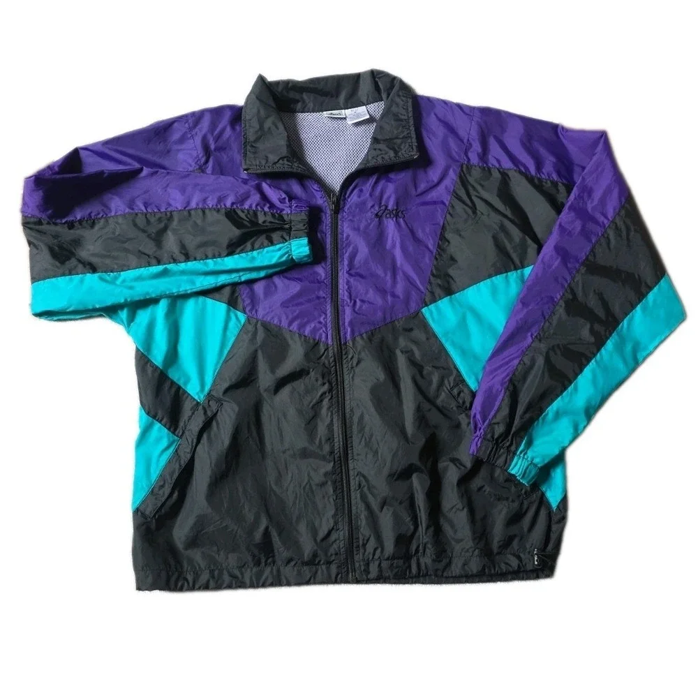 ASICS Vintage 90s Colorblock Windbreaker Jacket Purple Teal Men's Size M Retro